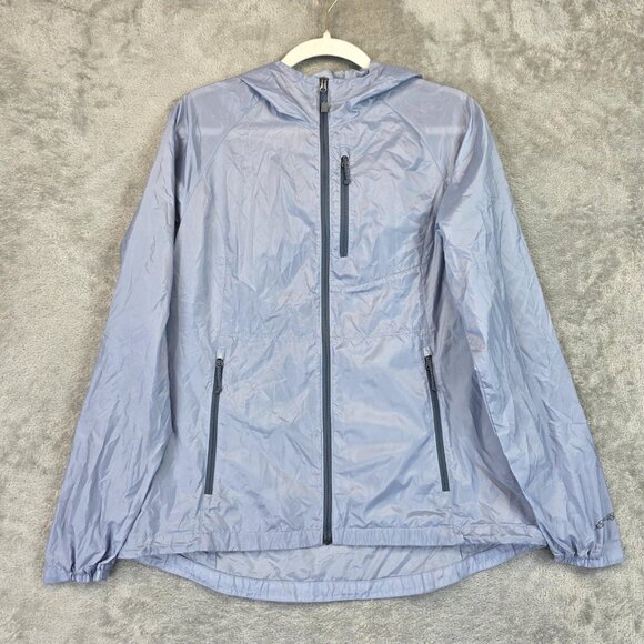 Eddie Bauer Jacket Womens Medium Light Blue Hooded Windbreaker Rain Shell Coat - Picture 1 of 15
